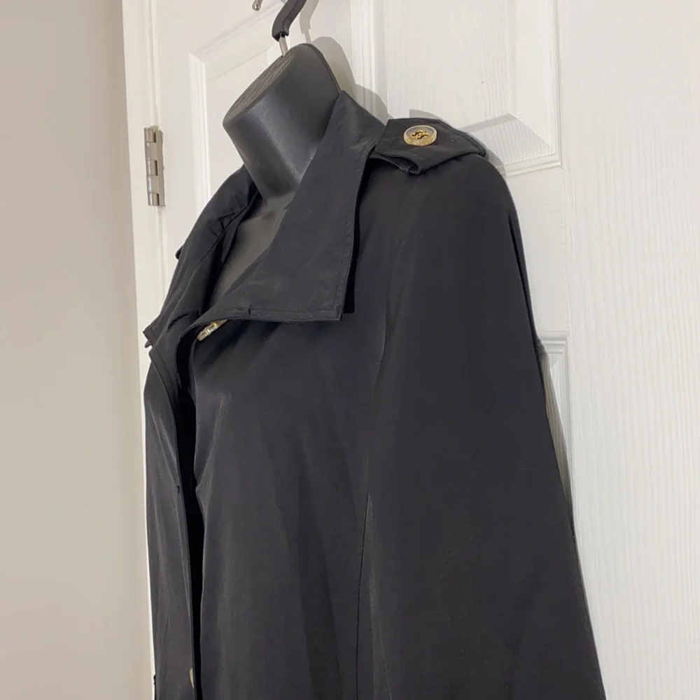 Larry Levine Button Down Black Mid Length Rain/Trench Coat Sz M